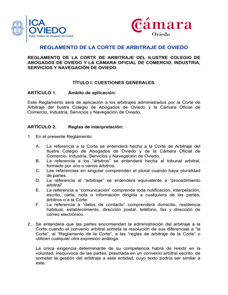 Reglamento De La Corte De Arbitraje De Oviedo