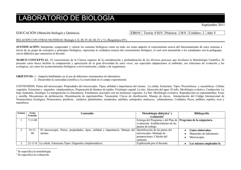 LABORATORIO DE BIOLOGÍA LABORATORIO DE BIOLOGÍA