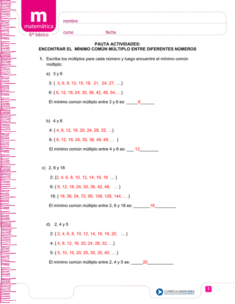 Encontrar El Mínimo Común Múltiplo Entre Diferentes Números