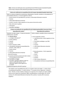 Tabla. Criterios de clasificación de las espondiloartritis del ESSG