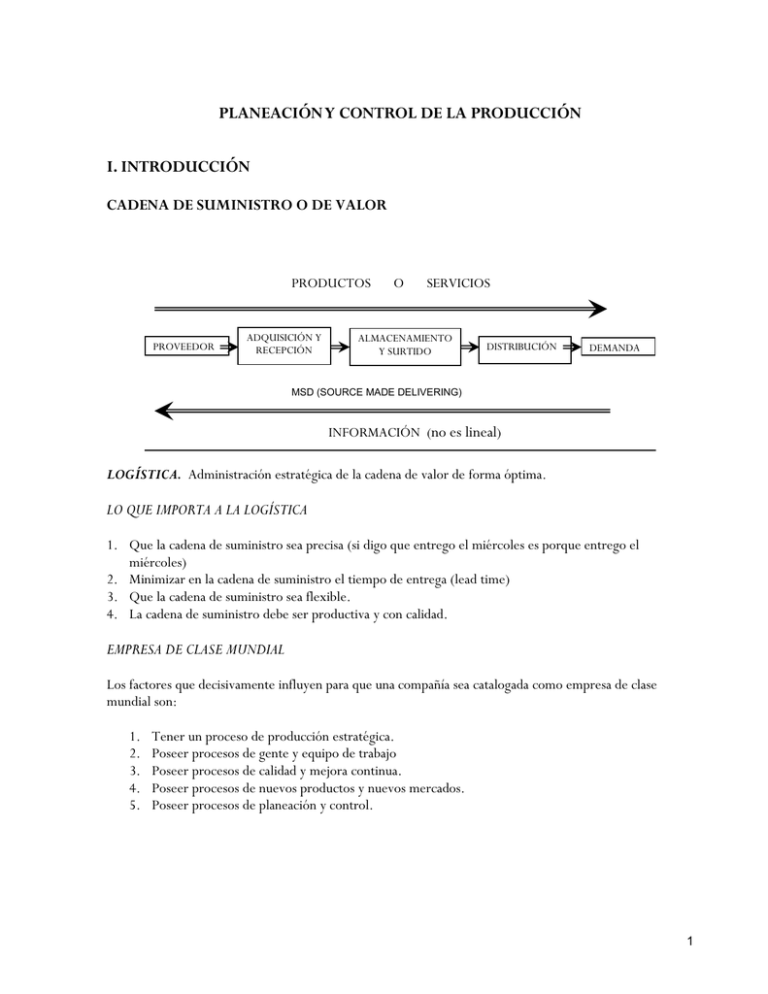 Planeaci N Y Control De La Producci N I Introducci N