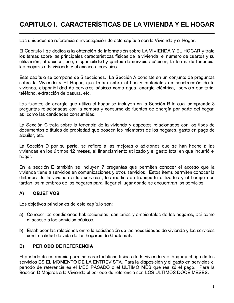 Capitulo I. Características De La Vivienda Y El Hogar