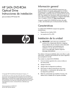 HP SATA DVD-ROM Optical Drive Instrucciones de instalación para