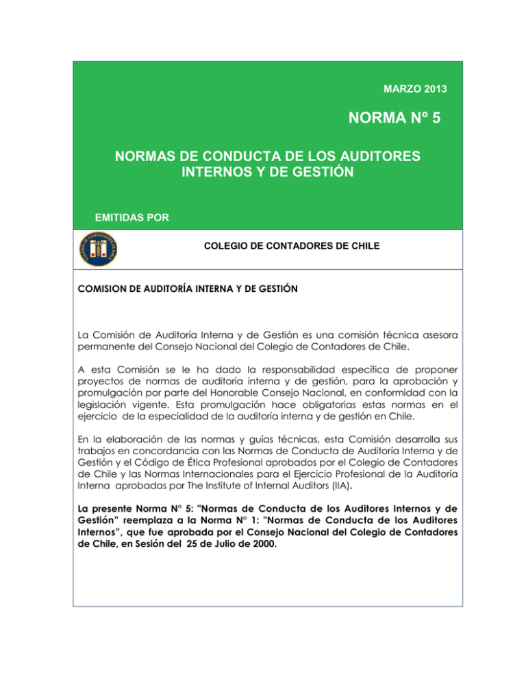 Norma Nº 5 Normas De Conducta De Los Auditores Internos Y De Gestión 5840