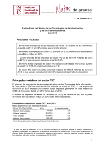 Indicadores del sector TIC - Instituto Nacional de Estadistica.