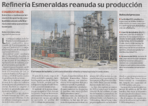 Reﬁnería Esmeraldas reanuda su producción