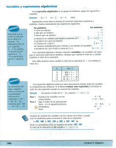 Lección de expresiones algebraicas y variables