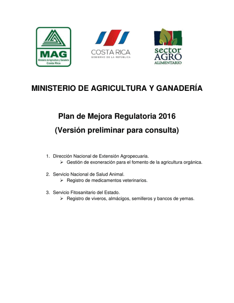 MINISTERIO DE AGRICULTURA Y GANADERÍA Plan De Mejora