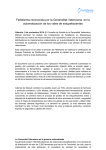 Fedefarma reconocida por la Generalitat Valenciana en la