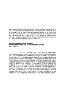 Iniciativa de Decreto que reforma el primer párrafo del artículo 20 de