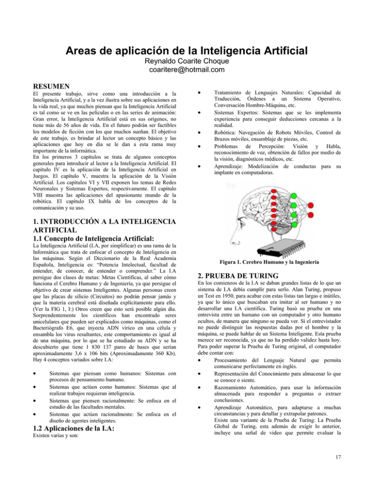 Areas de aplicación de la Inteligencia Artificial