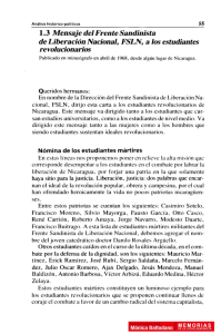 Mensaje del Frente Sandinista de Liberación Nacional, FSLN, a los