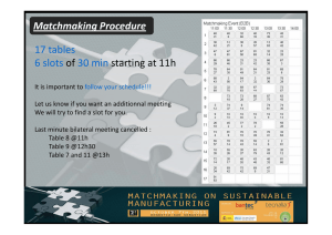 Matchmaking Procedure 17 tables 6 slots of 30 min starting at 11h 6
