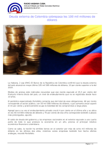 Deuda externa de Colombia sobrepasa los 100 mil millones de
