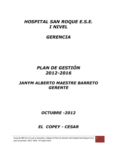 HOSPITAL SAN ROQUE E.S.E. I NIVEL GERENCIA PLAN DE