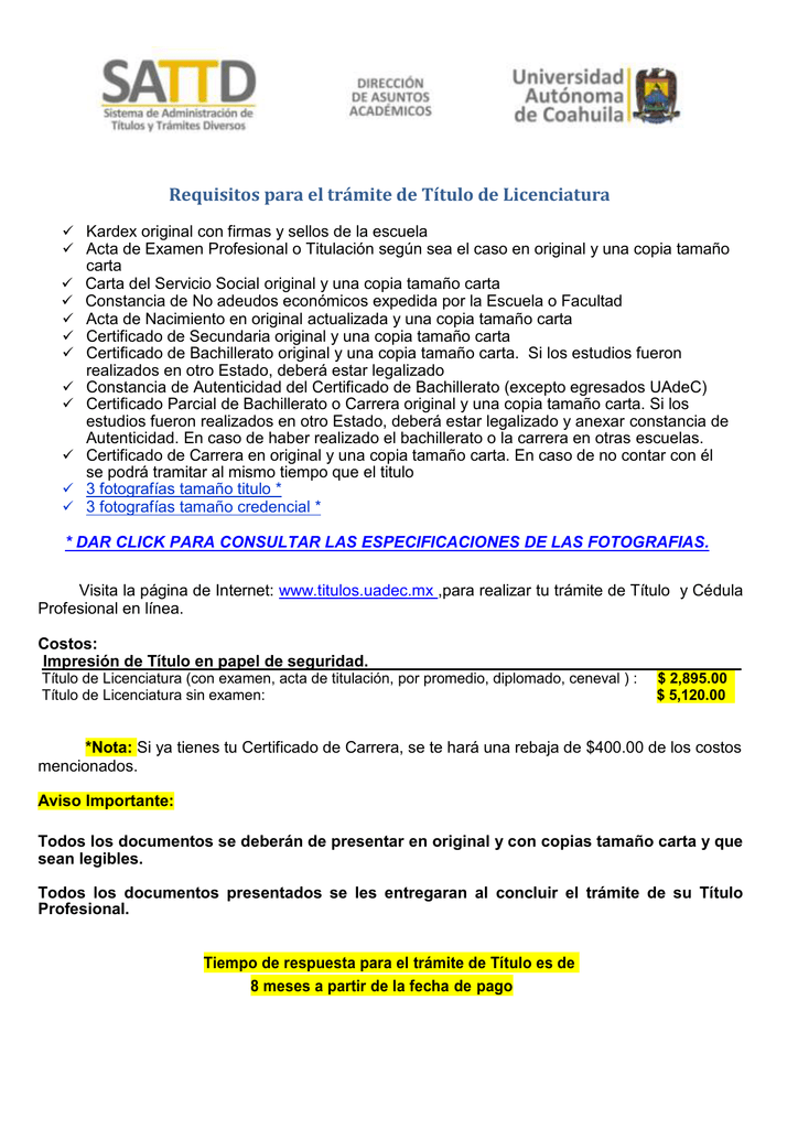 Requisitos Para El Trámite De Título De Licenciatura