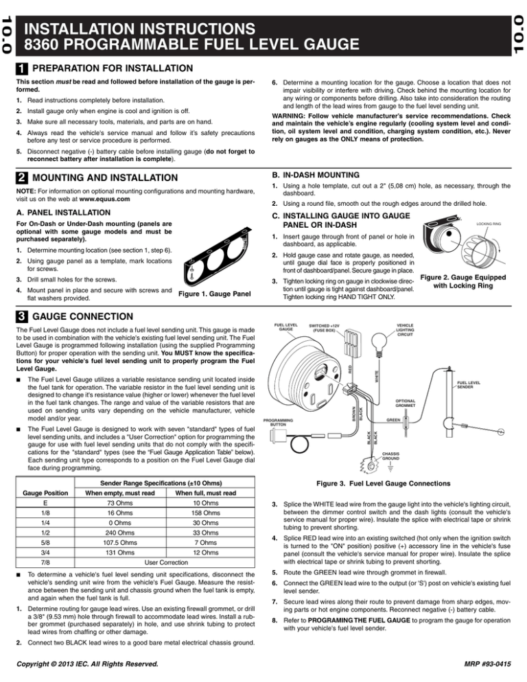 installation instructions 8360 programmable fuel level gauge