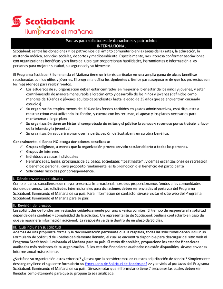 Pautas Para Solicitudes De Donaciones Y Patrocinios