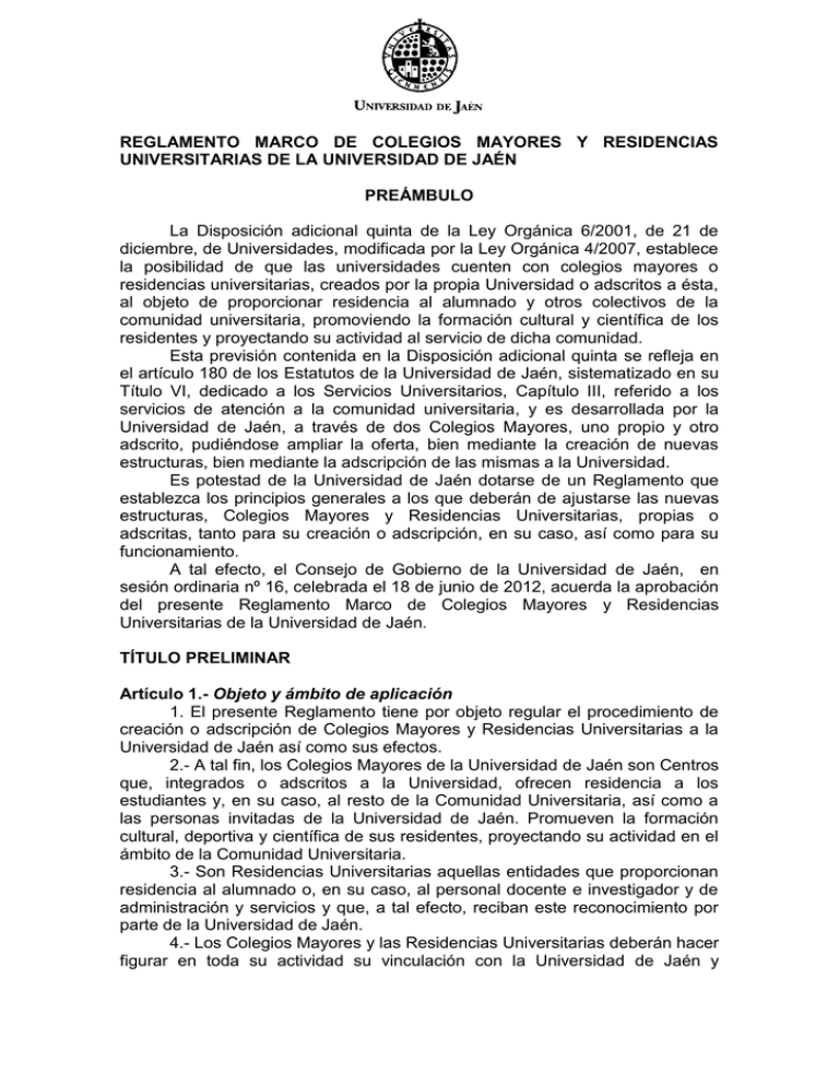 Reglamento Marco de Colegios Mayores