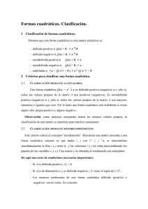 Formas cuadráticas. Clasificación.