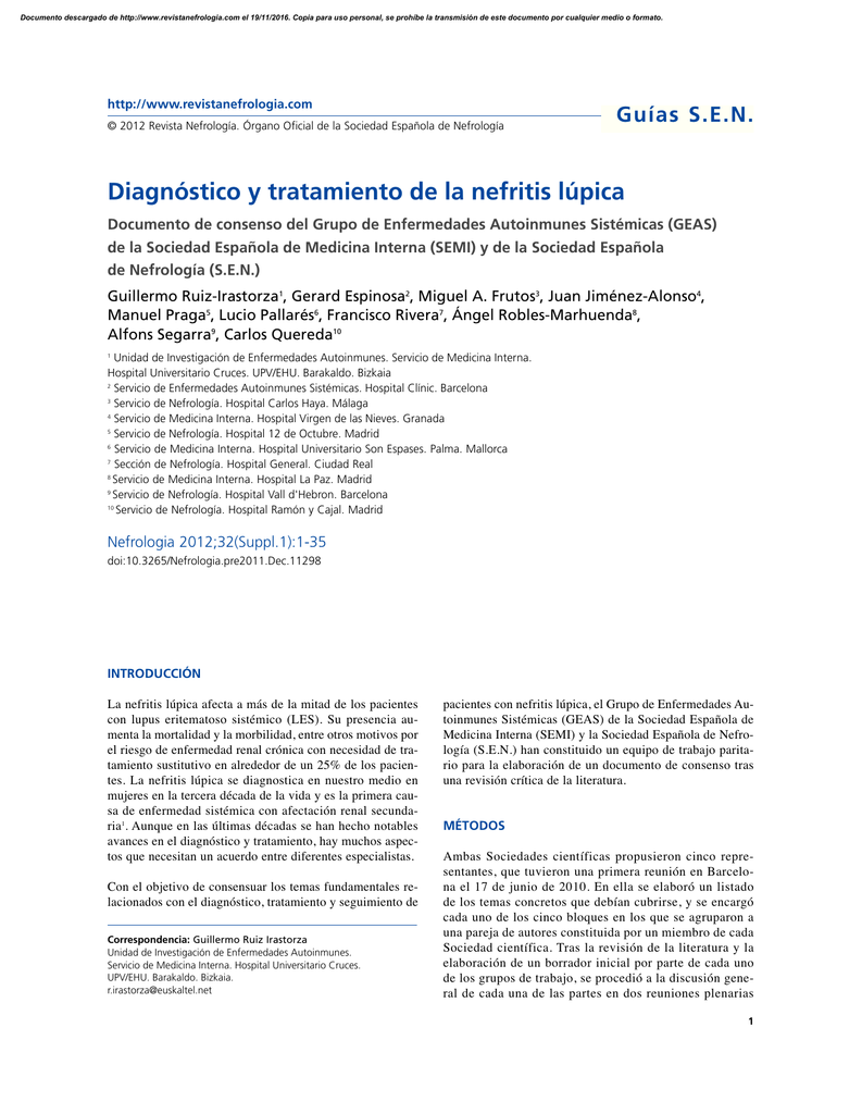 Diagnóstico Y Tratamiento De La Nefritis Lúpica