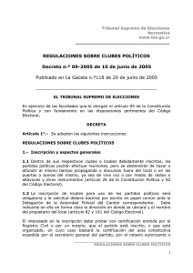 REGULACIONES SOBRE CLUBES POLÍTICOS Decreto n.º 09