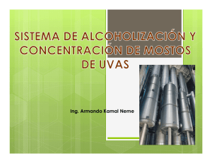 Sistema de alcoholización y concentración de mosto de uva.