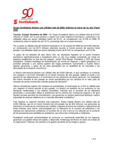 Grupo Scotiabank declara una utilidad neta de $902 millones al