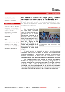 Los maristas azules de Alepo (Siria), Premio Internacional “Navarra