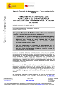 Trimetazidina - Agencia Española de Medicamentos y Productos