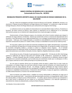 BANCO CENTRAL DE RESERVA DE EL SALVADOR Comunicado