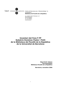 Inventari del Fons F-FP Subsèrie Domènec Pastor i Petit de la