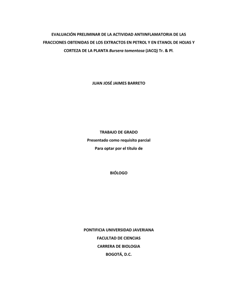 evaluación preliminar de la actividad antiinflamatoria de las