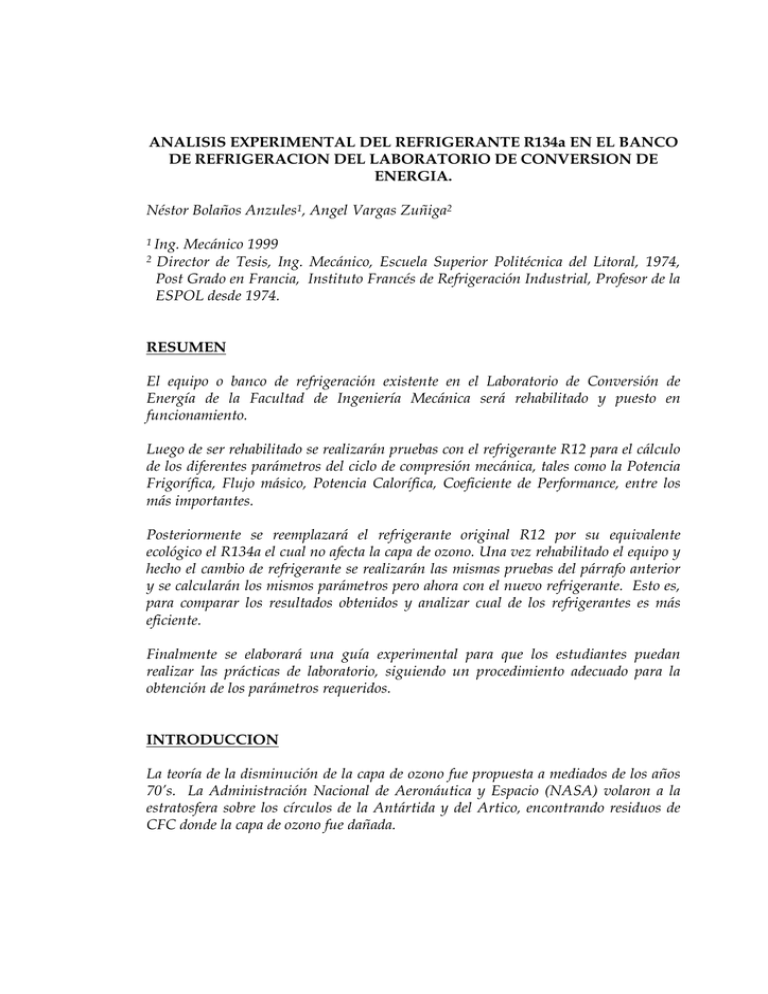 ANALISIS EXPERIMENTAL DEL REFRIGERANTE R134a EN EL
