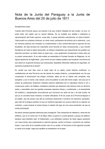 Nota de la Junta del Paraguay a la Junta de Buenos Aires del 20 de
