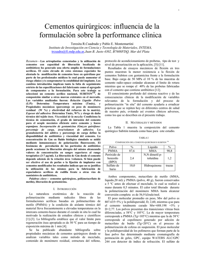 Cementos Quirúrgicos - Facultad De Ingeniería