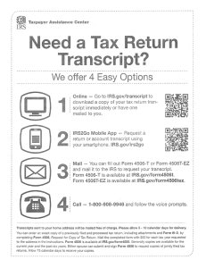 Page 1 . §) Taxpayer Assistance Center Need a Tax Return
