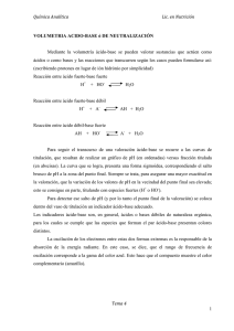 Química Analítica Lic. en Nutrición Tema 4 1 VOLUMETRIA ACIDO