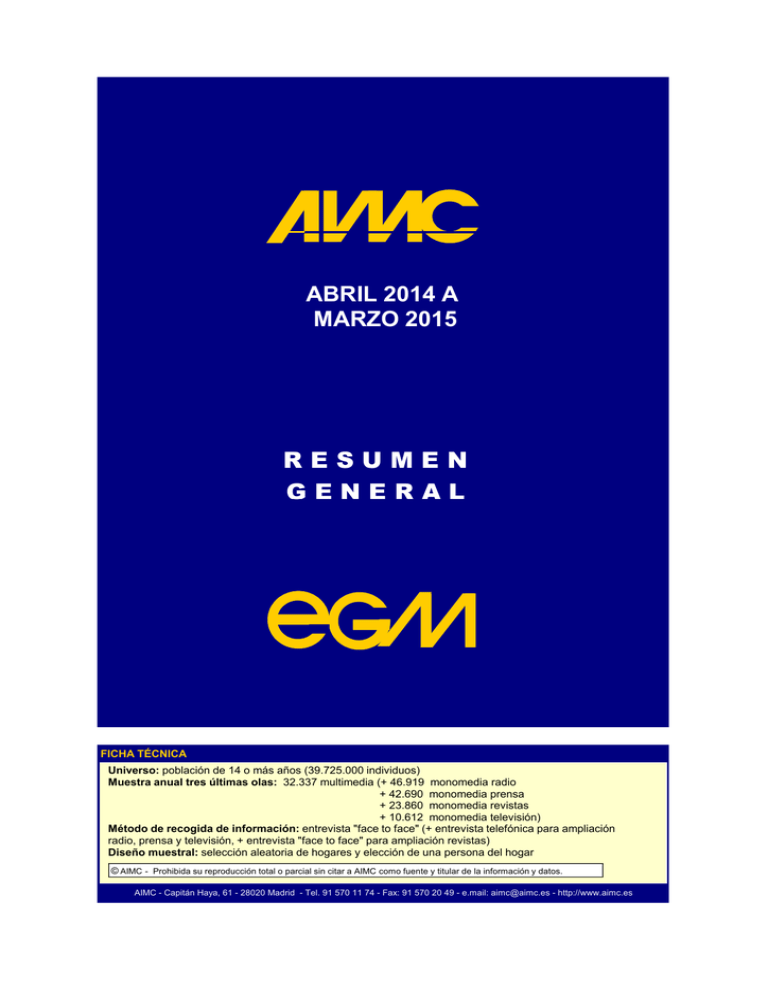 Resumen General de Resultados EGM (abril 2014 a marzo