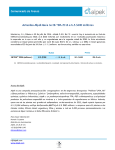 Actualiza Alpek Guía de EBITDA 2016 a U.S.$700 millones