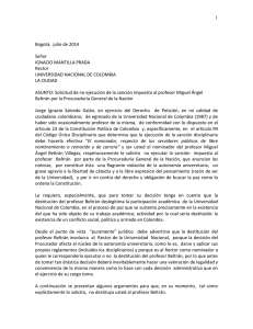 Carta del profesor Jorge Salcedo al Rector de la Universidad
