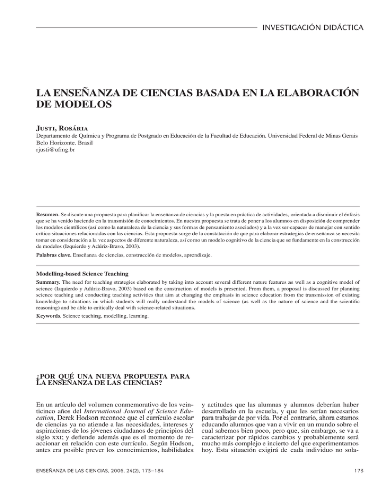 La Enseñanza De Ciencias Basada En La Elaboración De Modelos