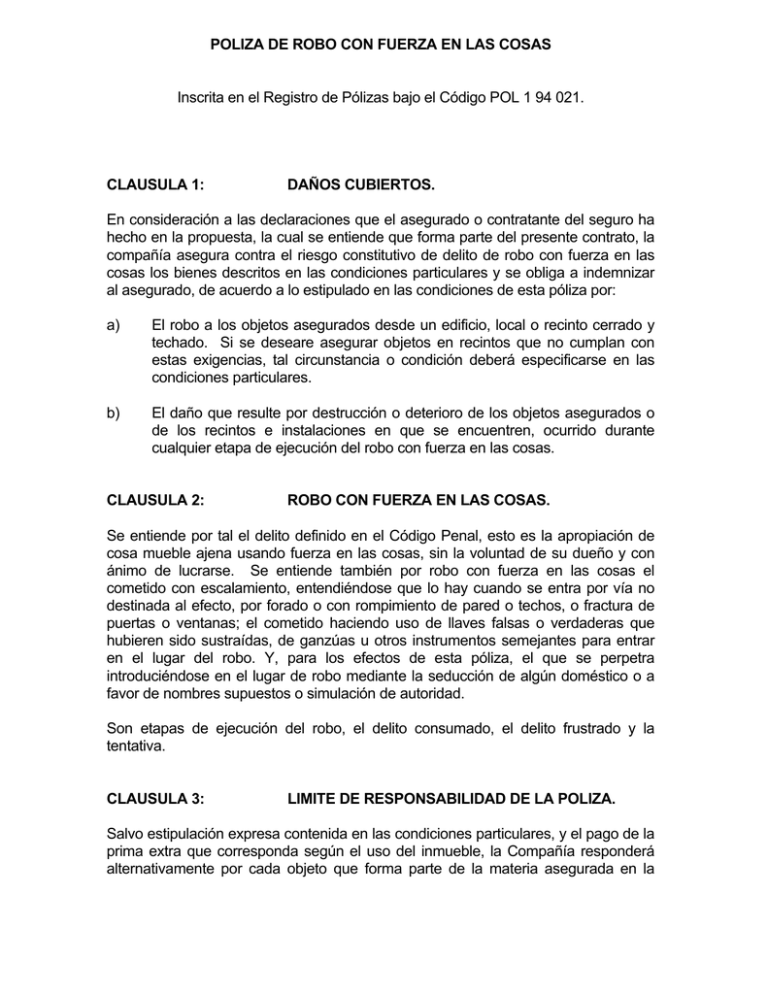 POLIZA DE ROBO CON FUERZA EN
