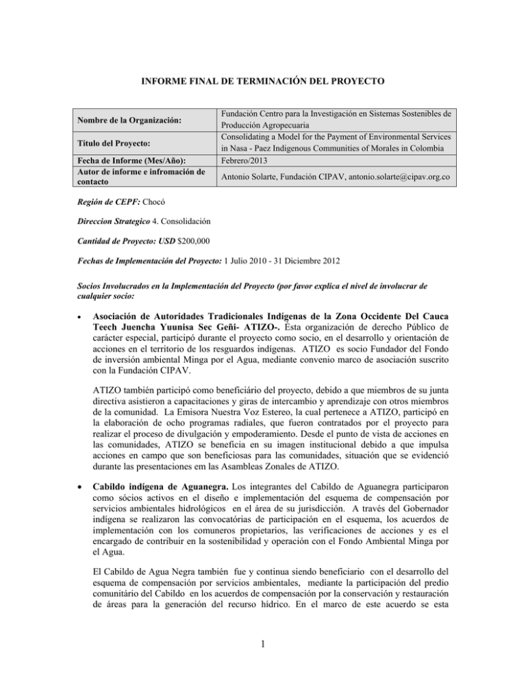 INFORME FINAL DE TERMINACIÓN DEL PROYECTO