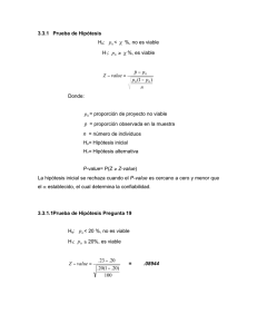 3.3.1 Prueba de Hipótesis Ho: 0 p < χ %, no es viable H1: 0 p ≥ χ