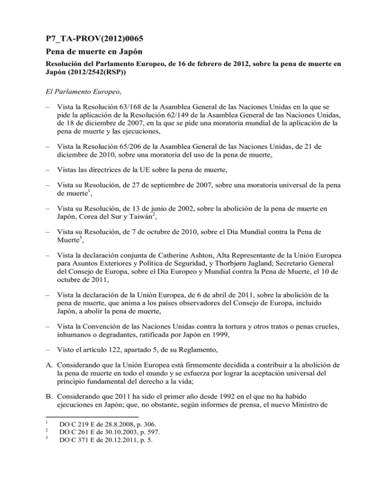 P7_TAPROV(2012)0065 Pena de muerte en Japón