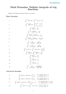 Math formulas for definite integrals of trigonometric functions