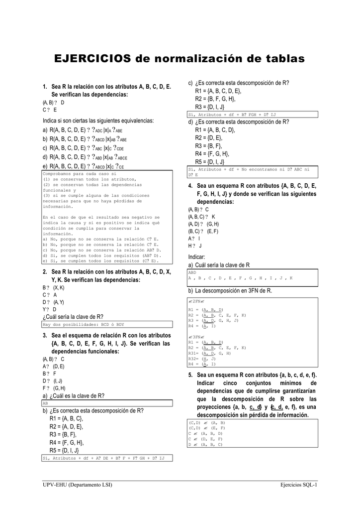 Ejercicios De Normalizacion De Tablas