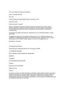 Título: Ley Orgánica de Educación [Vigente] Emisor: Asamblea