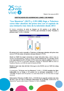 “Los Nuestros” (20,7% y 3.951.000) llega a Telecinco